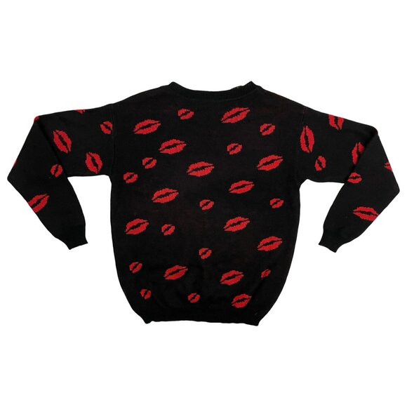 Onna & Maud Sweater Valentine Lips Red Black Women's Size XL NWOT Anthropologie - Picture 3 of 4